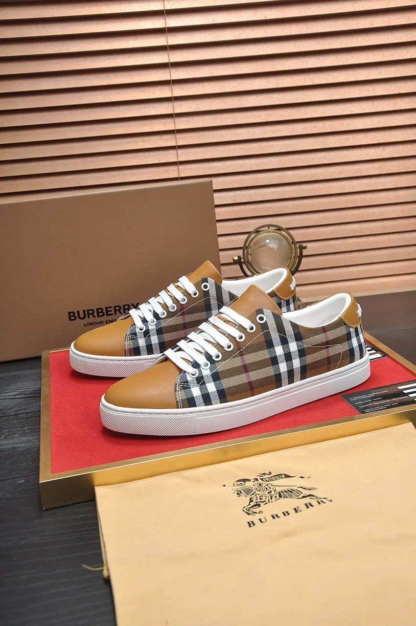Men's shoes💰480💶[Burberry] (cowhide lining) classic low-top sneakers｜Imported cowhide with classic plaid fabric｜Cow leather lining｜Original outsole｜Fine workmanship and comfortable to wear Size: 38-44 (customized at 45)